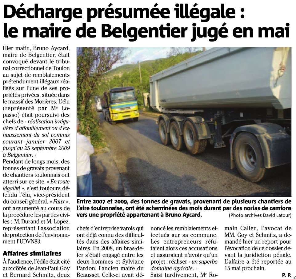 Décharges sauvages de Belgentier: mêmes protagonistes qu’au Beausset