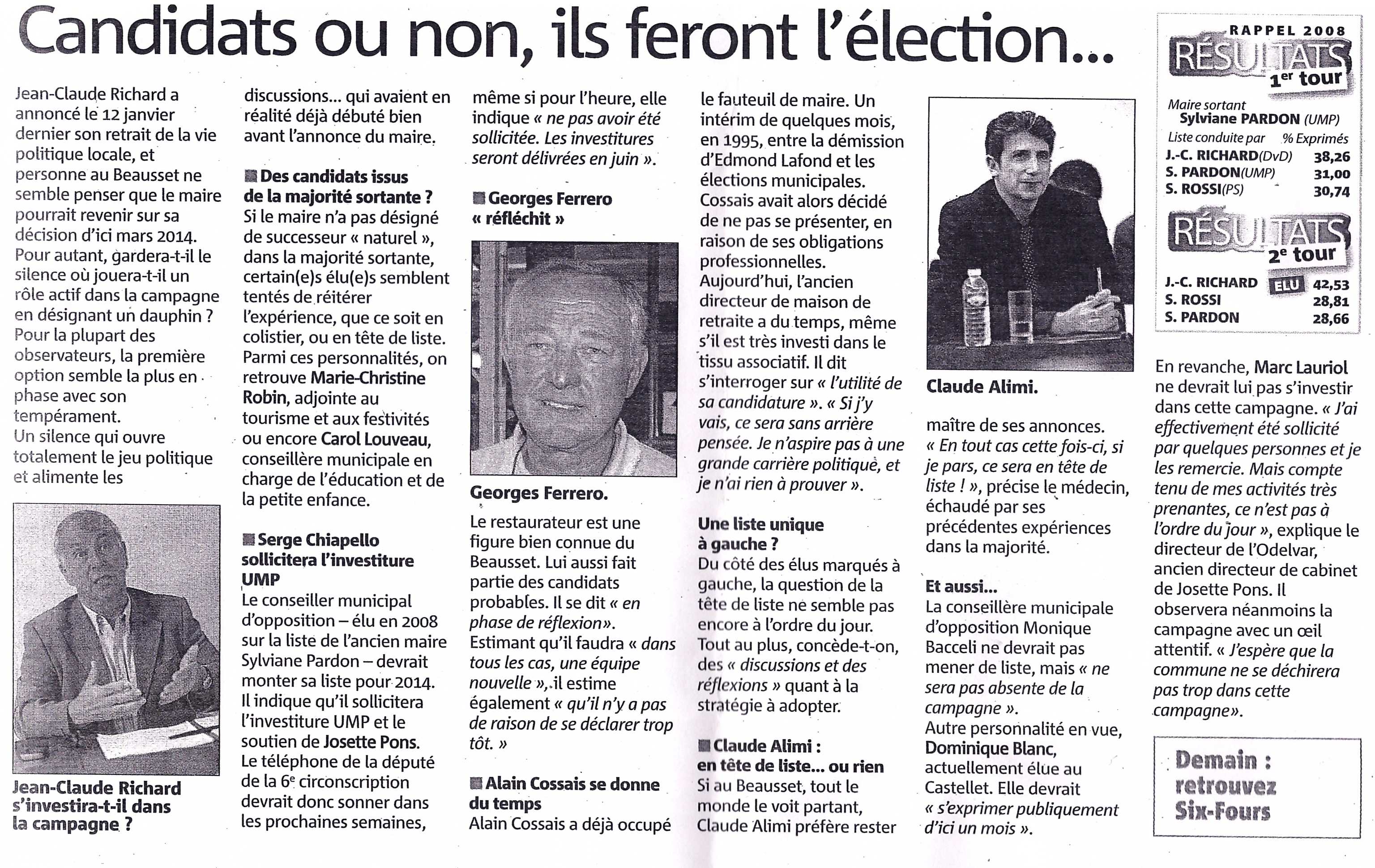 Les personnages clés de l’élection municipale de 2014 au Beausset ?